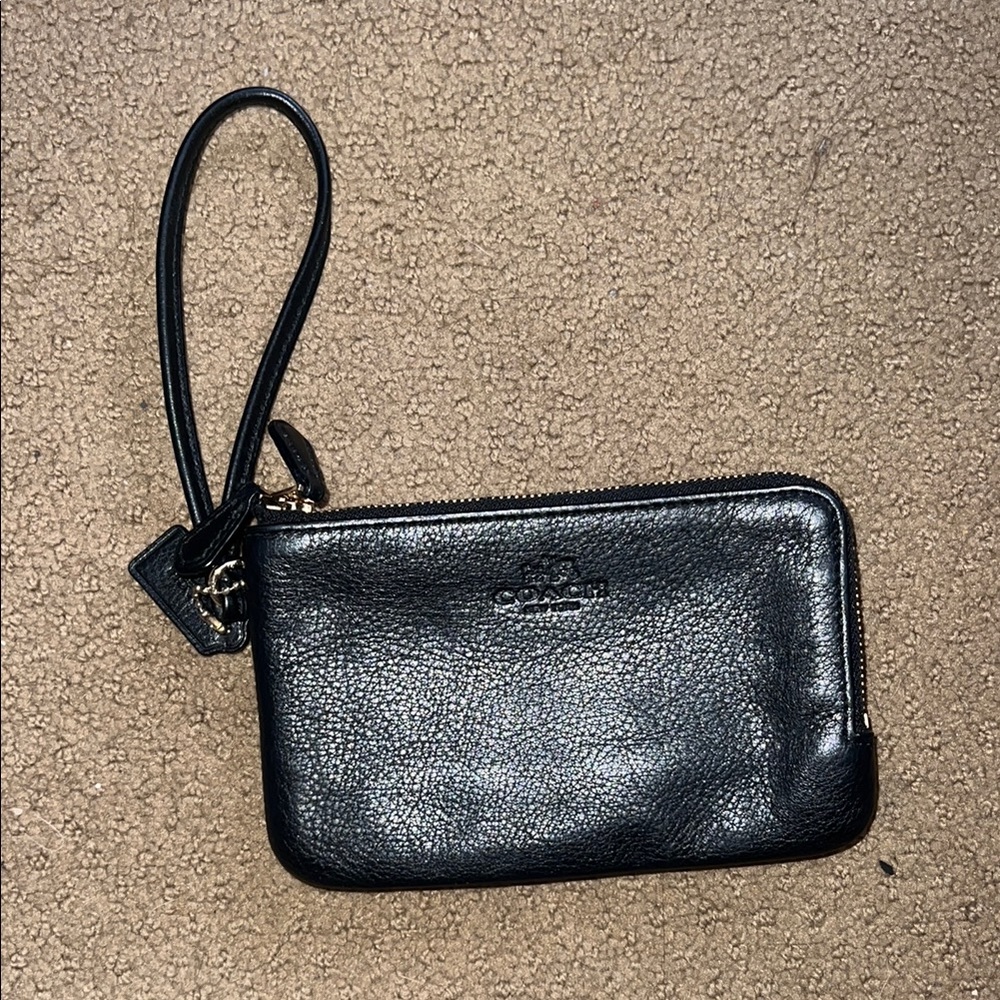 Coach Black Pebbled Leather Wristlet